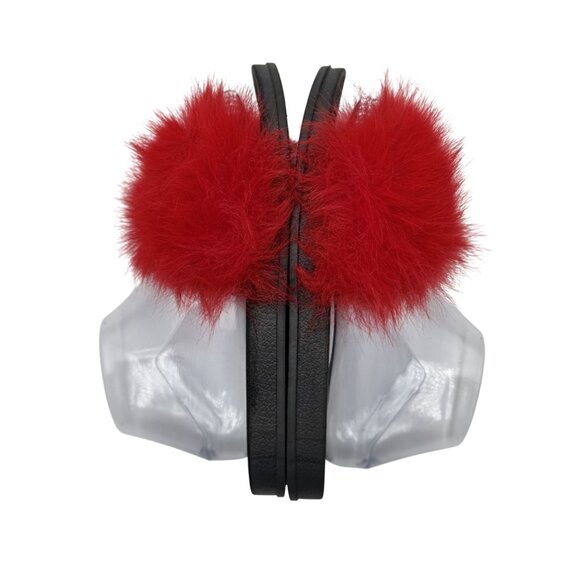 T.S. Womens Slides Size 8/38-39 Red Fluffy Faux Fur Rubber Sandals - Picture 6 of 9